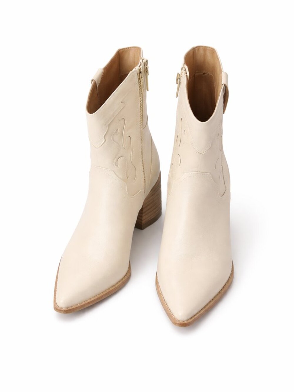 Beige Western Ankle Boots Pointed Toe Block Heel Size 8